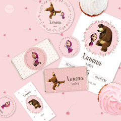 Kit imprimible masha y el oso flores rosas candy bar tukit - comprar online