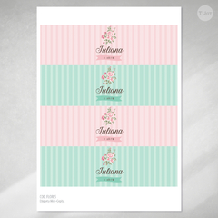 Kit imprimible shabby chic flores agua rosa candy bar tukit - tienda online