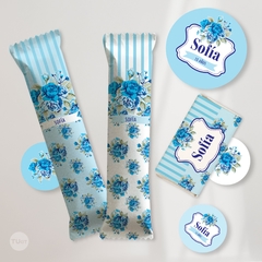 Kit imprimible flores azules azul candy bar tukit