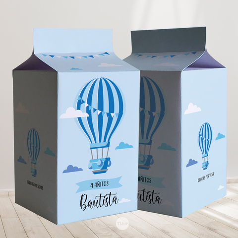 Milk box milkbox imprimible globo aerostatico celeste azul tukit