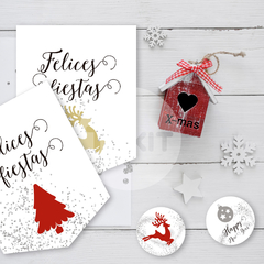 Kit imprimible felices fiestas navidad año nuevo glitter plata plateado tukit