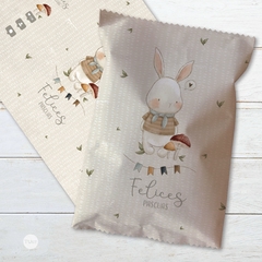 Chips bags bolsita golosinera imprimible felices pascuas conejo acuarela beige tukit