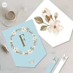 Kit imprimible flores naturales celeste y blanco tukit - tienda online