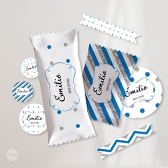 Kit imprimible glitter plata azul candy bar tukit - tienda online