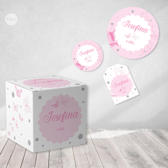 Kit imprimible mariposas rosas plata candy bar tukit - comprar online