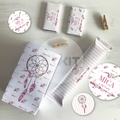 kit imprimible boho dreams, boho flores rosas, cumpleaños boho