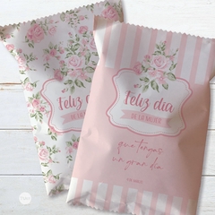 Chips bags bolsita golosinera imprimible flores rosas dia de la mujer tukit