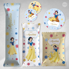 Kit imprimible cumpleaños princesa blanca nieves rojo amarillo azul tukit
