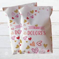 bolsa chipsbag, chip bag imprimible, san valentin, día de los enamorados, bolsita corazones, glitter dorado