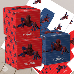 Caja cubo imprimible spiderman rojo azul tukit