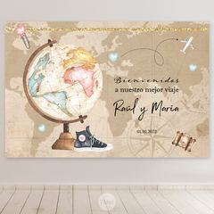 banner decorativo imprimible, texto editable, wedding, bodas, casamientos, viajes por el mundo