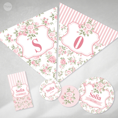 Kit imprimible flores rosas fb shabby chic tukit - online store