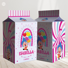Milk box imprimible payaso plim plim arcoiris circo rosa tukit