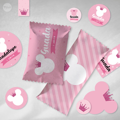 Kit imprimible minnie coronita glitter rosa tukit - comprar online