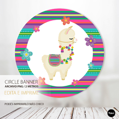 Bunting banner circular digital imprimible round backdrop deco circle llamita tukit
