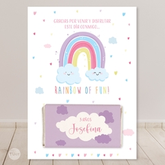 Tarjeton y envoltorio chocolatin imprimible arcoiris rainbow of fun tukit