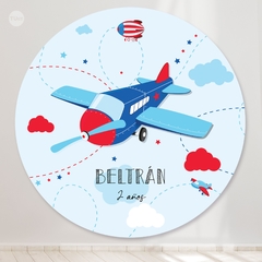 Bunting banner circular digital imprimible backdrop aviones rojo azul tukit