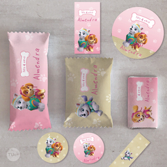 Kit imprimible patrulla de cachorros paw patrol rosa pink beige candy bar - comprar online