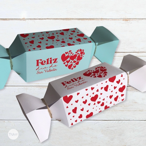 Caja caramelo imprimible souvenir san valentin corazones tukit