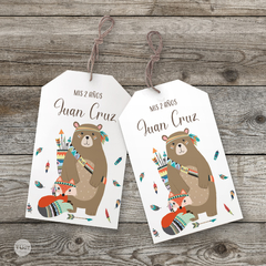 tarjeta tag imprimible, tarjeta souvenir, tag party bundle, supplies, animales del bosque tribal