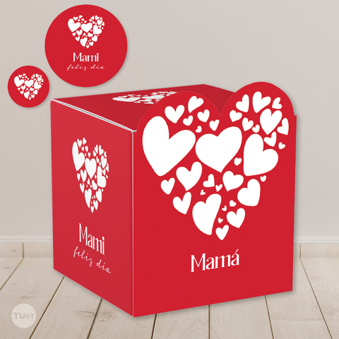 Caja cubo imprimible corazon rojo tukit