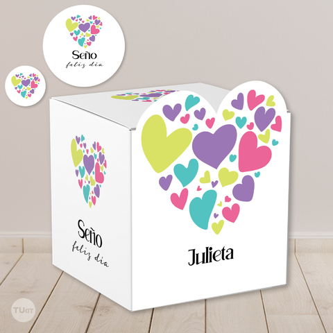 Caja cubo imprimible corazon colores tukit