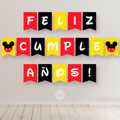 Pennant banner mickey mouse, mickey party bundle, banderin de cumpleaños mickey, happy birthday