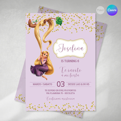 Invitacion princesa rapunzel texto editable canva tukit - comprar online