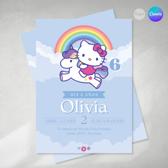 Invitacion kitty unicornio texto editable canva tukit - comprar online