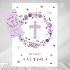 Kit imprimible bautismo comunión flores lilas mariposas tukit - comprar online