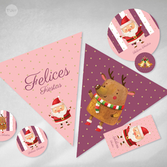 Kit imprimible navidad felices fiestas merry christmas rosa violeta tukit - comprar online