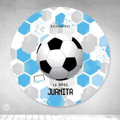 Bunting banner circular digital imprimible backdrop futbol celeste y blanco tukit