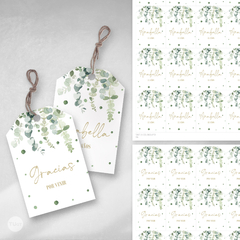 Tarjetas tag imprimible hojas verdes eucalipto tukit