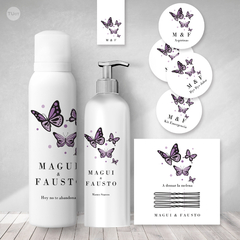 Kit imprimible baño sos canasta emergencia mariposas violetas tukit