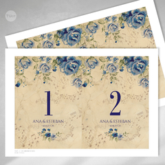 Numeros de mesa imprimibles textura flores azules tukit - comprar online