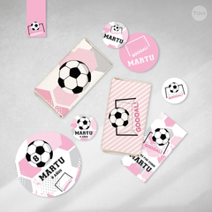 Kit imprimible futbol pelota rosa candy bar tukit - comprar online