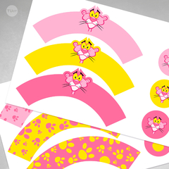Wrapper topper cupcake imprimible pantera rosa tukit - comprar online