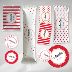 Kit imprimible rayas lunares dots blanco rojo tukit