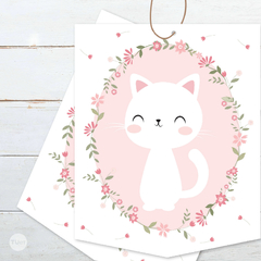 kit imprimible gatos, gatitos, flores rosas, cumpleaños con gatitos, banderin gatos, party cats