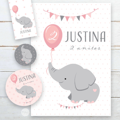 Kit imprimible elefante bebe gris rosa candy bar tukit - comprar online