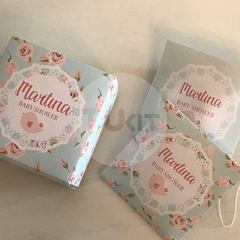 Sobre de te caja circulos imprimible pajarito rosa souvenir tukit - comprar online
