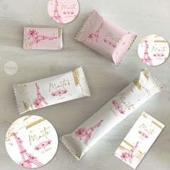 Kit imprimible paris flores rosas dorado candy bar tukit - comprar online