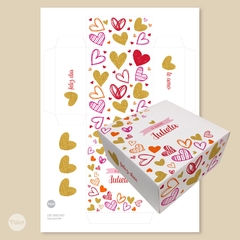 Caja imprimible corazones rojos glitter dorado san valentin tukit - comprar online
