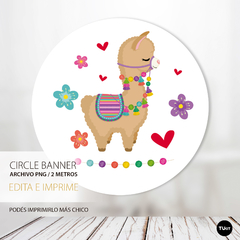 Bunting banner circular digital imprimible round backdrop deco circle llamita tukit - comprar online