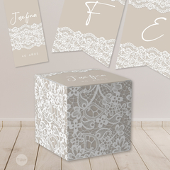 Kit imprimible textura rustico lace puntilla candy bar tukit - comprar online