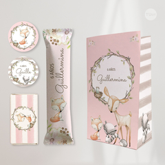 Kit imprimible woodland animalitos del bosque rosa tukit