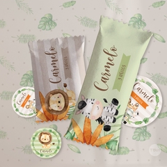 Kit imprimible animales de la selva acuarela verde naranja marron tukit - comprar online