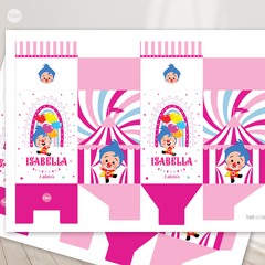 Milk box imprimible payaso plim plim arcoiris circo rosa tukit - comprar online