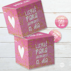 caja cubo imprimible texturas, caja rosa, caja cubo con frase