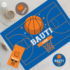 Kit imprimible basket basquet basketball azul naranja tukit